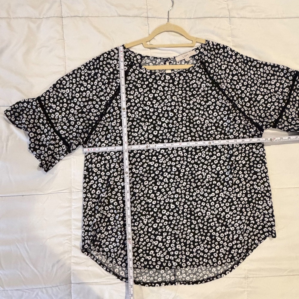 Loft Blouse Women XXL Black Floral Bell Sleeve Crochet Trim - Picture 11 of 15